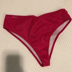 Women's Hot Pink Ribbed High-Waisted Bikini Bottom